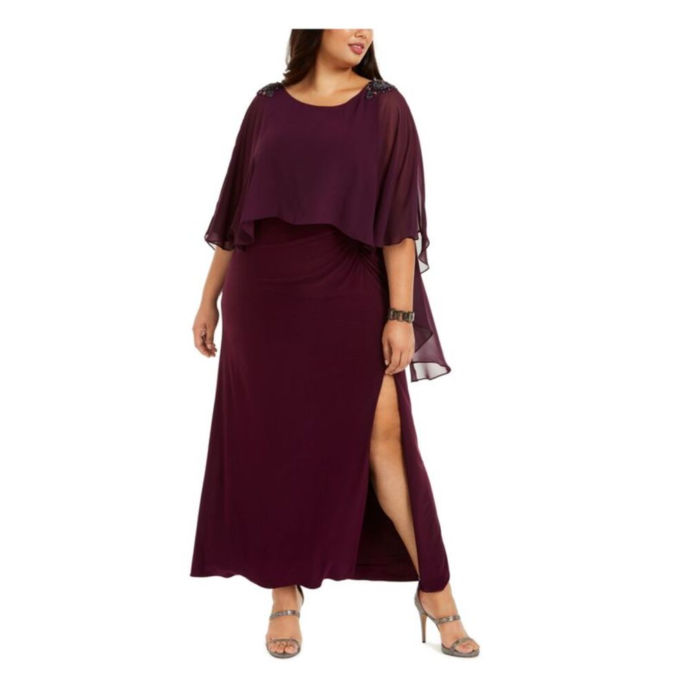 NWT ADRIANNA PAPELL Womens Purple Overlay Sleeve Maxi Formal Dress Plus 16W - Picture 1 of 3